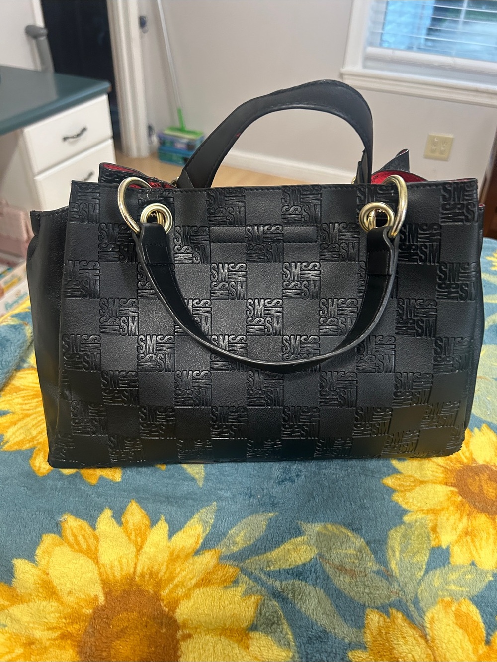 Steve Madden Embossed Black Satchel Handbag